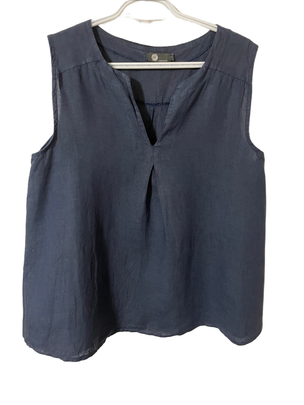 M Made in Italy Sleeveless Blue Linen Top Size Small